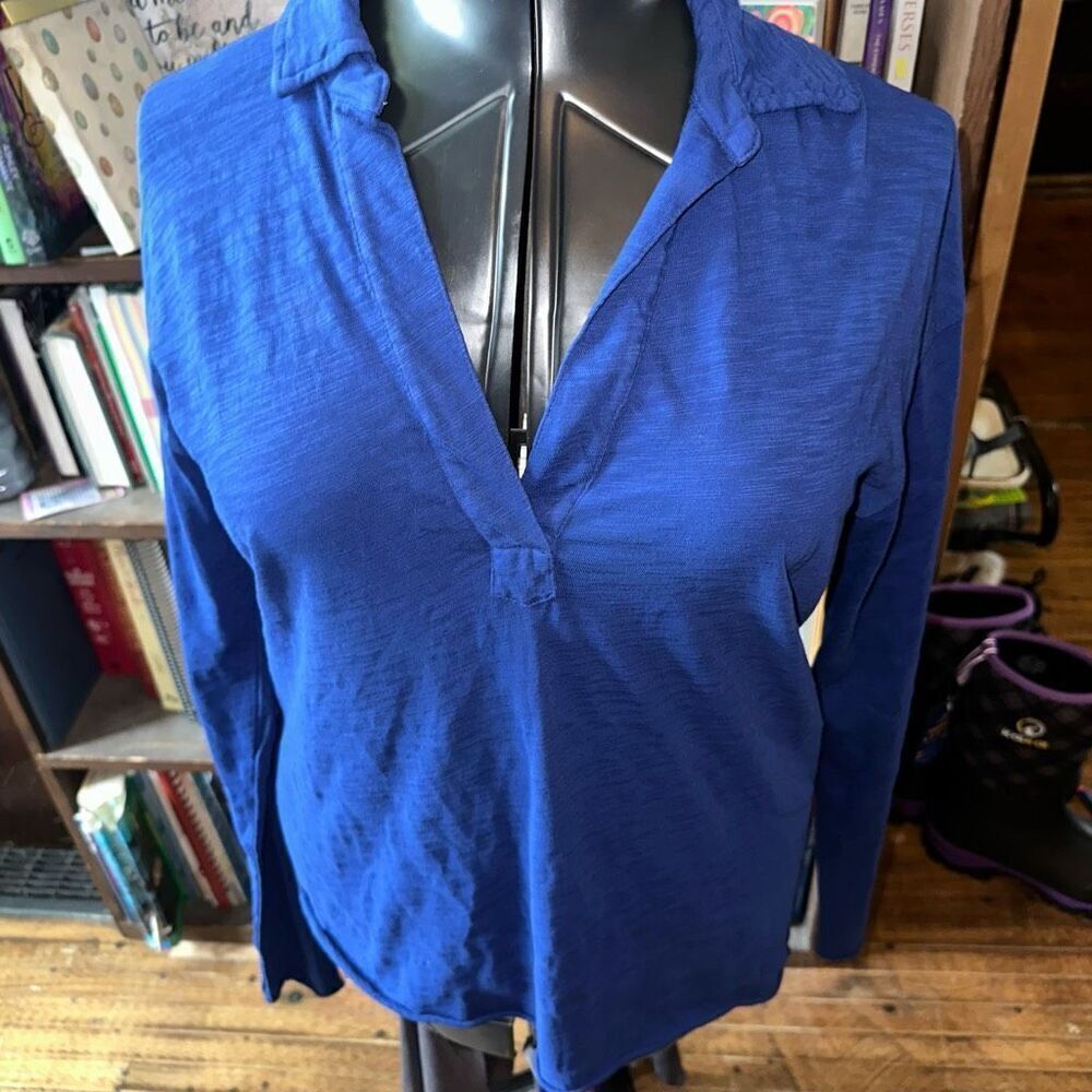 Elliott Lauren v-neck rich blue collared S long sleeve shirt